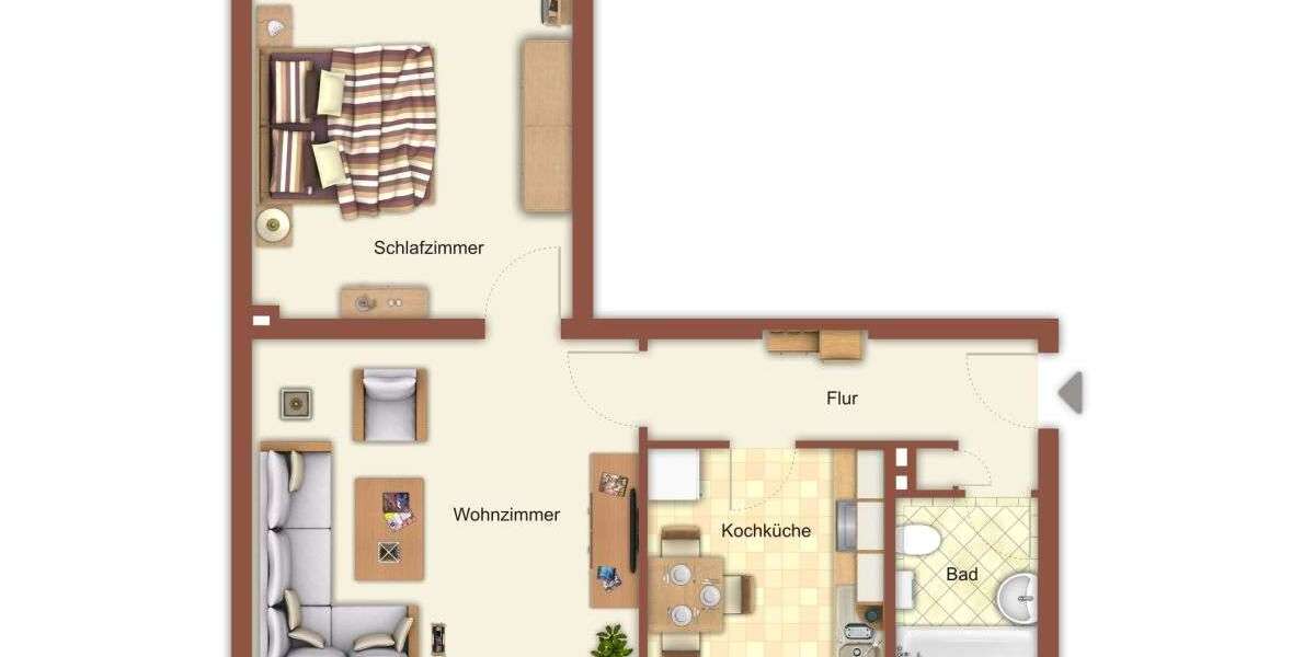 Etagenwohnung Mönchengladbach Hardt-Mitte - 2 Zimmer, 47 m&sup2;, 519&euro; | Angebot:27485624